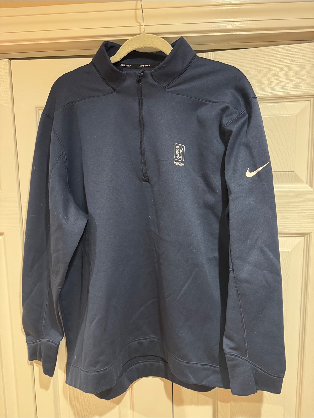 Nike Navy Blue Half-Zip Golf Pullover with Sleeve Swoosh